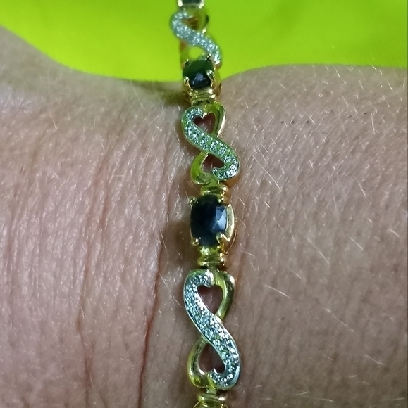 Two tone goldtone silvertone blue stone marked 925 bracelet - Picture 4 of 9